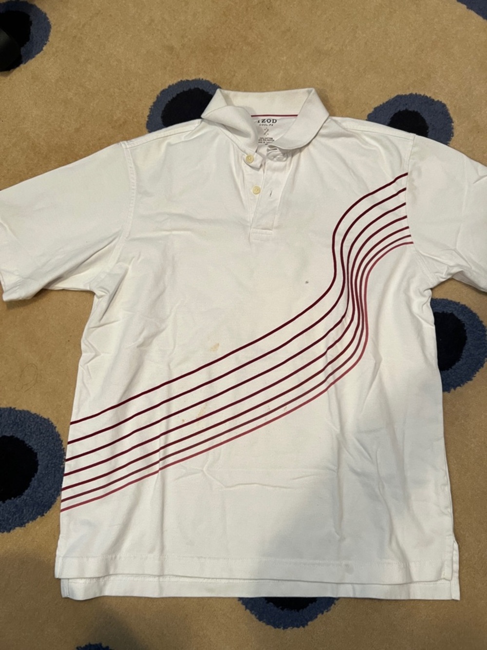 Izod White Polo with Maroon Wave Stripe Detail